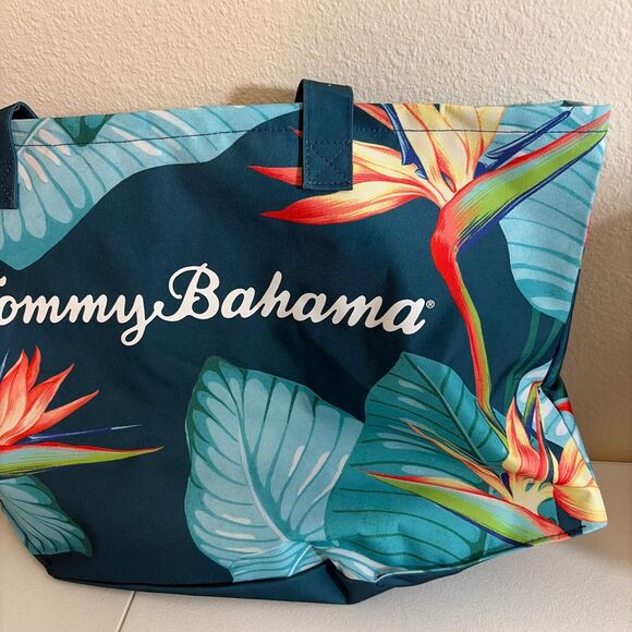 Tommy Bahama Beach Bag Tote Blue Floral Straps Flower Summer - Picture 3 of 8